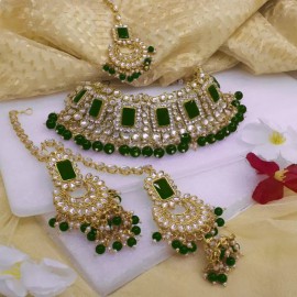 Brass Gold-plated Jewel Set  (Green)