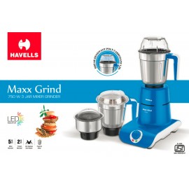 HAVELLS MaxxGrind_ 750 W Mixer Grinder (3 Jars, Blue)